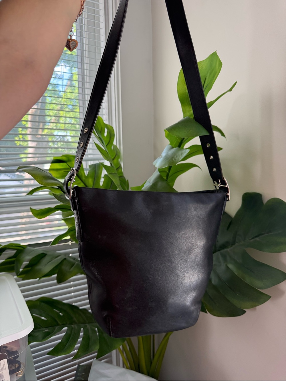 Coach Black Leather Shoulder Bag with Adjustable Strap